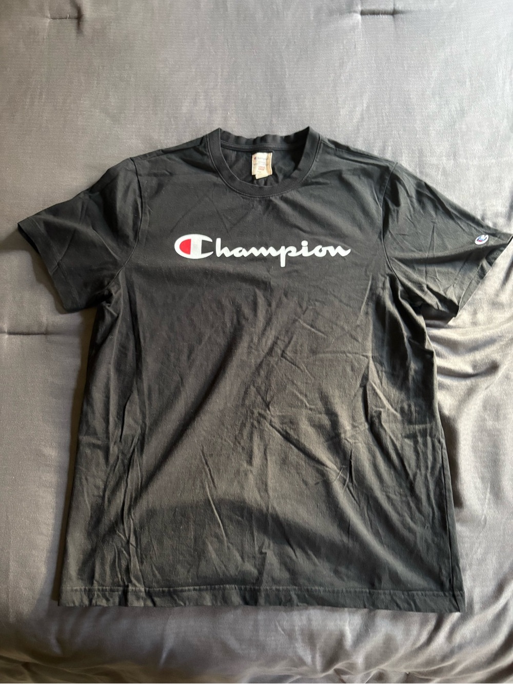 Champion Black Logo Short Sleeve Tee with White Script